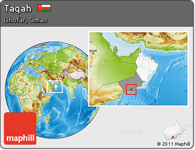 Physical Location Map of Taqah, highlighted country, highlighted parent region, within the entire country