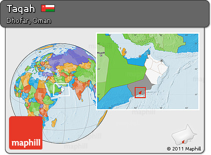 Political Location Map of Taqah, highlighted country, highlighted parent region, within the entire country