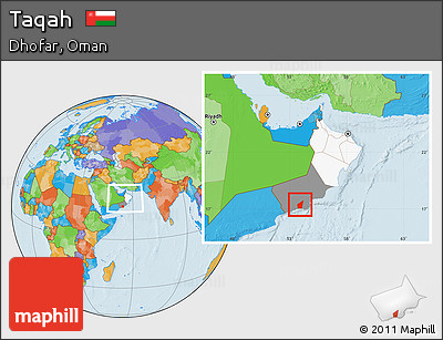 Political Location Map of Taqah, highlighted country, highlighted parent region, within the entire country