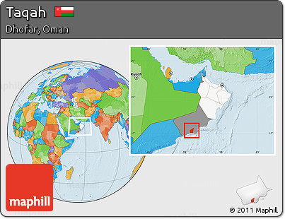 Political Location Map of Taqah, highlighted country, highlighted parent region, within the entire country
