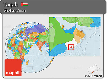Political Location Map of Taqah, highlighted parent region, within the entire country
