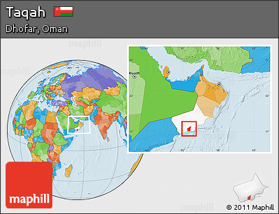 Political Location Map of Taqah, highlighted parent region, within the entire country
