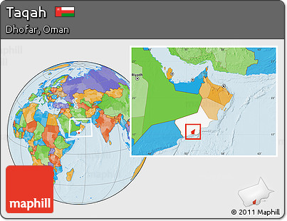 Political Location Map of Taqah, highlighted parent region, within the entire country