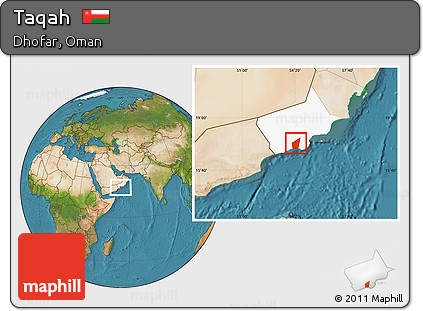 Satellite Location Map of Taqah, highlighted parent region