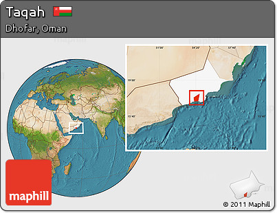 Satellite Location Map of Taqah, highlighted parent region