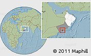 Savanna Style Location Map of Taqah, highlighted country, highlighted parent region, within the entire country, hill shading