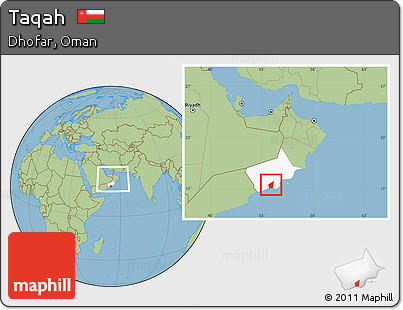 Savanna Style Location Map of Taqah, highlighted parent region, within the entire country