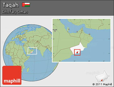 Savanna Style Location Map of Taqah, highlighted parent region, within the entire country