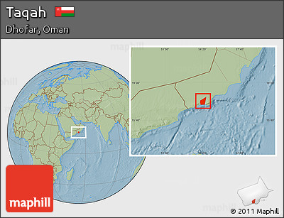 Savanna Style Location Map of Taqah, hill shading