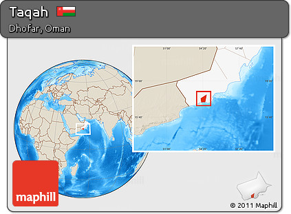 Shaded Relief Location Map of Taqah, highlighted country