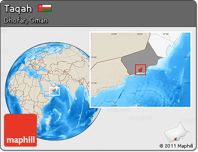 Shaded Relief Location Map of Taqah, highlighted country, highlighted parent region