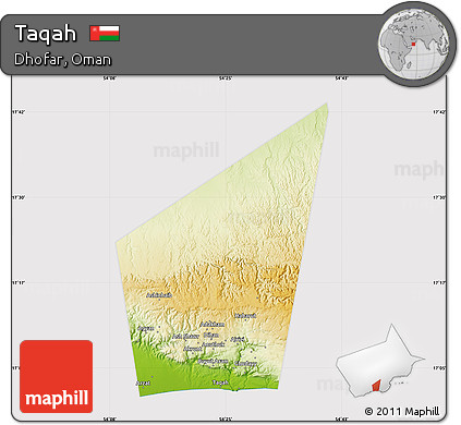 Physical Map of Taqah, cropped outside