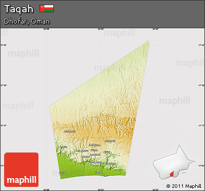 Physical Map of Taqah, cropped outside