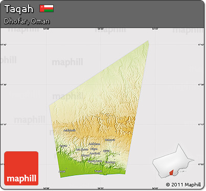 Physical Map of Taqah, cropped outside