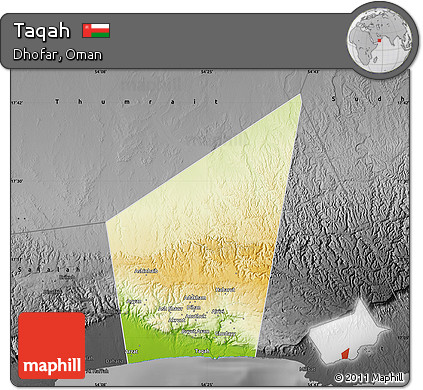 Physical Map of Taqah, darken, desaturated