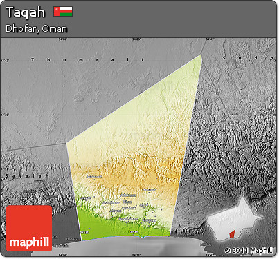 Physical Map of Taqah, darken, desaturated