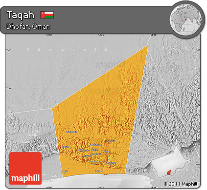 Political Map of Taqah, lighten, desaturated