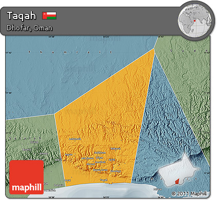 Political Map of Taqah, semi-desaturated