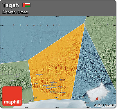 Political Map of Taqah, semi-desaturated