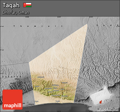 Satellite Map of Taqah, darken, desaturated