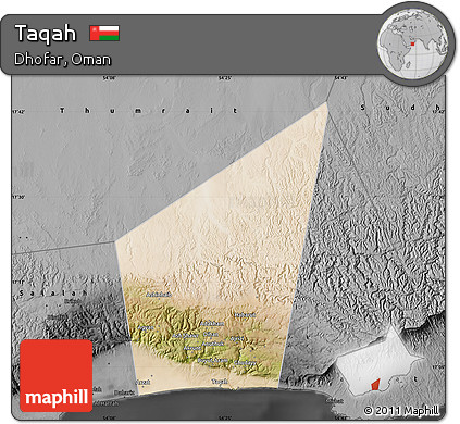 Satellite Map of Taqah, darken, desaturated