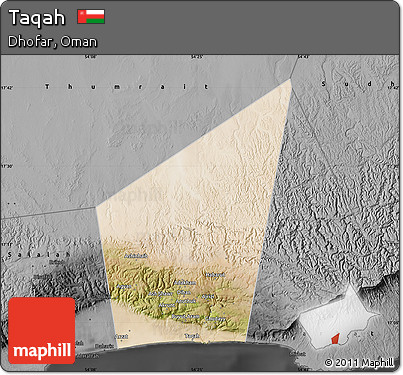 Satellite Map of Taqah, darken, desaturated