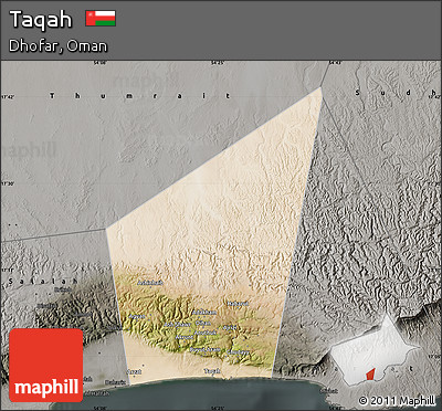 Satellite Map of Taqah, darken, semi-desaturated