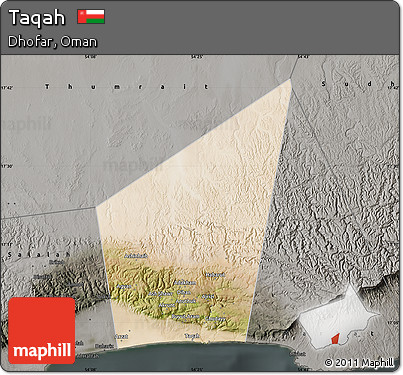 Satellite Map of Taqah, darken, semi-desaturated
