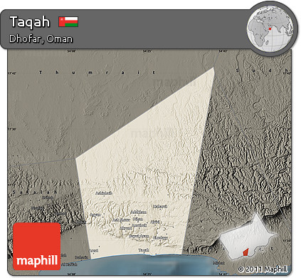 Shaded Relief Map of Taqah, darken