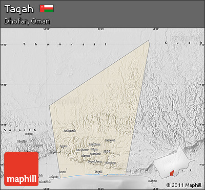 Shaded Relief Map of Taqah, desaturated