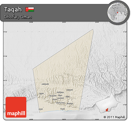 Shaded Relief Map of Taqah, lighten, desaturated