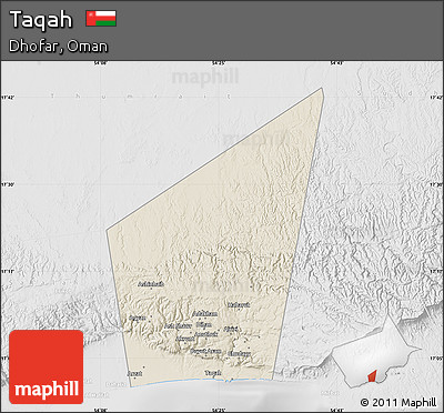 Shaded Relief Map of Taqah, lighten, desaturated