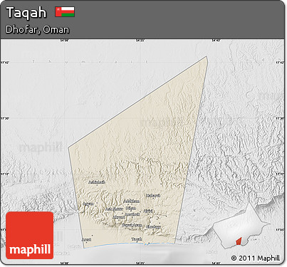 Shaded Relief Map of Taqah, lighten, desaturated