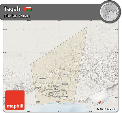 Shaded Relief Map of Taqah, lighten