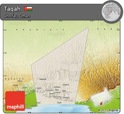 Shaded Relief Map of Taqah, physical outside