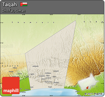 Shaded Relief Map of Taqah, physical outside