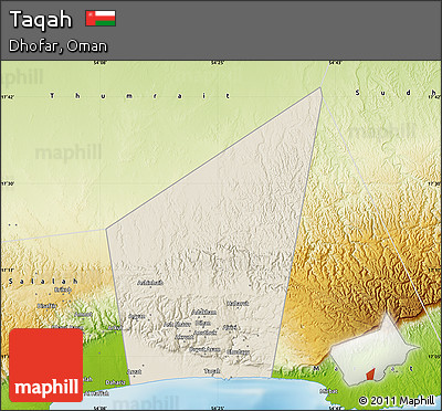 Shaded Relief Map of Taqah, physical outside