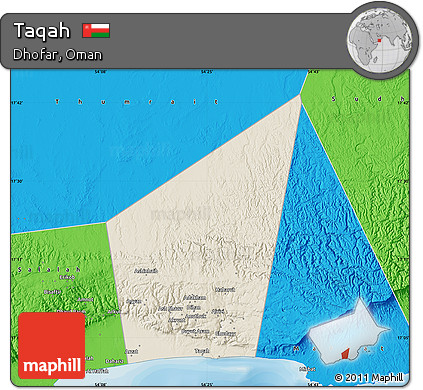Shaded Relief Map of Taqah, political outside