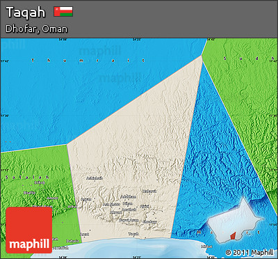Shaded Relief Map of Taqah, political outside