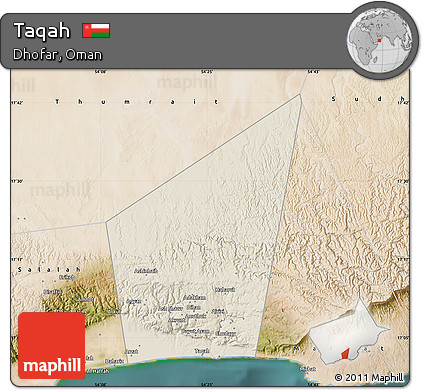 Shaded Relief Map of Taqah, satellite outside