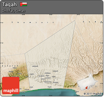 Shaded Relief Map of Taqah, satellite outside