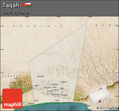 Shaded Relief Map of Taqah, satellite outside