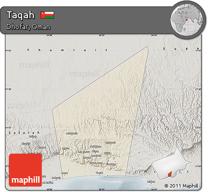 Shaded Relief Map of Taqah, semi-desaturated