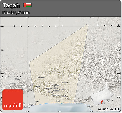 Shaded Relief Map of Taqah, semi-desaturated