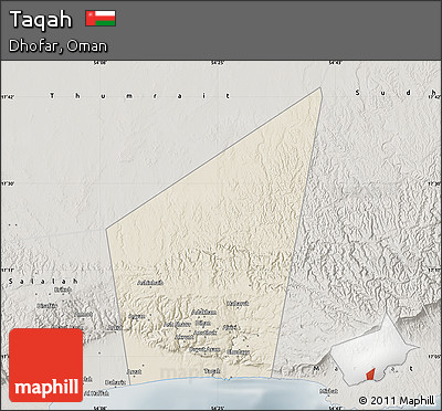 Shaded Relief Map of Taqah, semi-desaturated