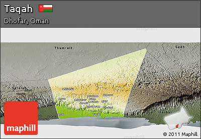 Physical Panoramic Map of Taqah, darken, semi-desaturated