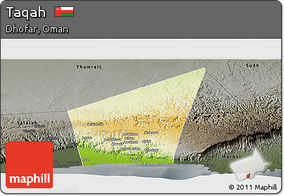 Physical Panoramic Map of Taqah, darken, semi-desaturated