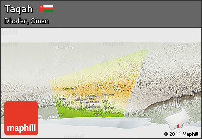 Physical Panoramic Map of Taqah, lighten, semi-desaturated