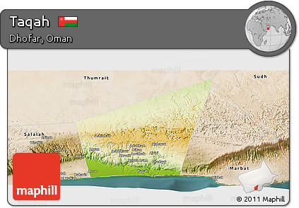 Physical Panoramic Map of Taqah, satellite outside