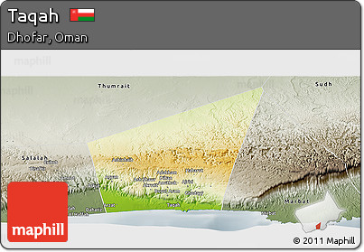 Physical Panoramic Map of Taqah, semi-desaturated